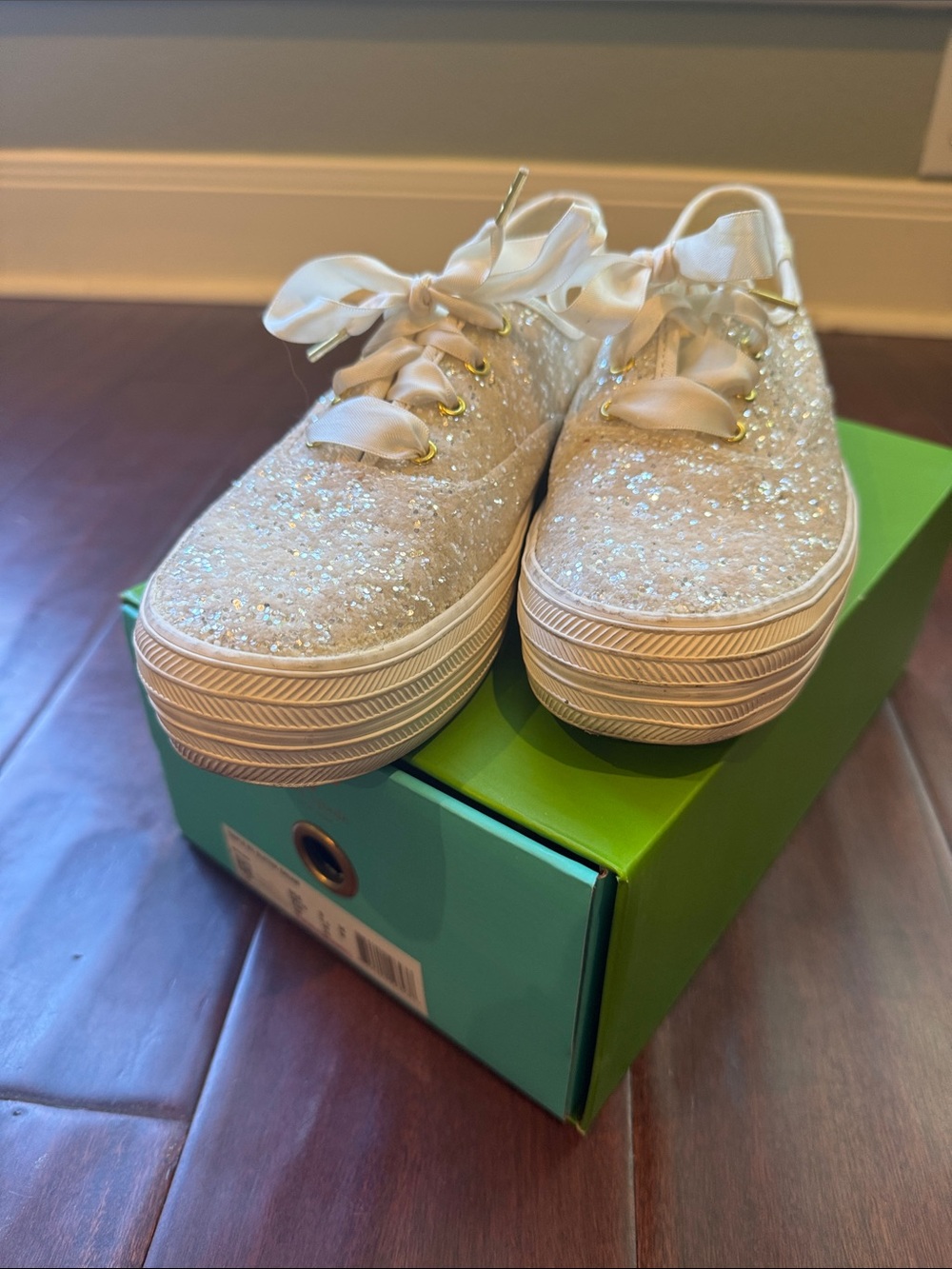 Keds x Kate Spade - Sparkle Platform Sneakers with Satin Laces - White - sz 9